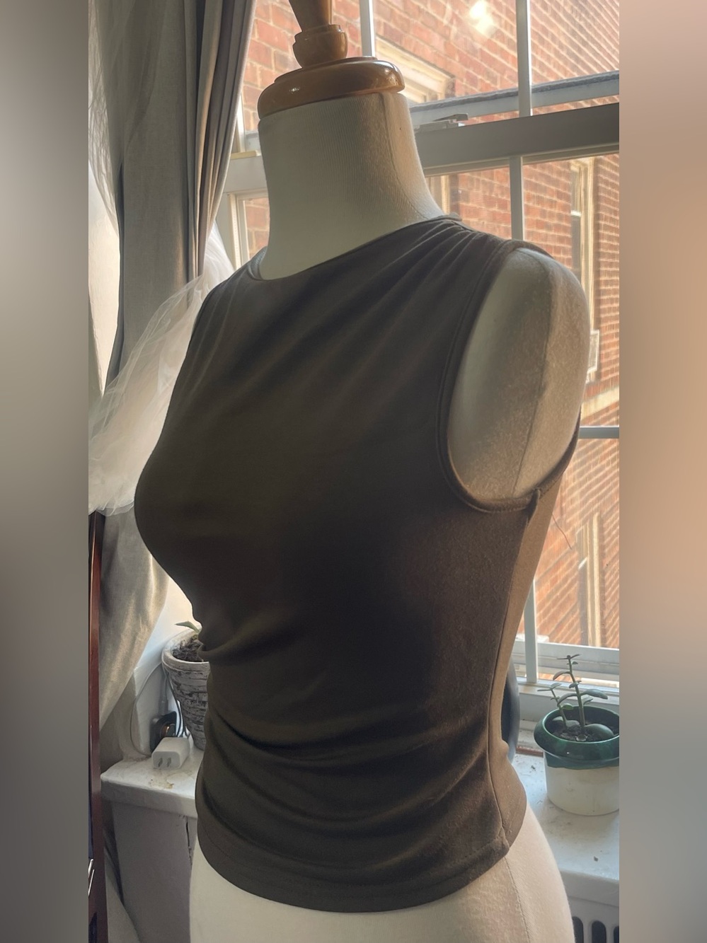 Women’s Sleeveless Crewneck Tank Top in Olive Green